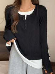 Contrast Color Fake Two Piece Long Sleeve Knit - HouseofHalley