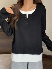 Contrast Color Fake Two Piece Long Sleeve Knit - HouseofHalley