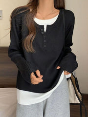 Contrast Color Fake Two Piece Long Sleeve Knit - HouseofHalley