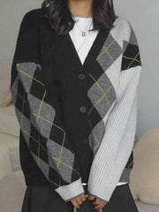 Contrast Color Plaid Patchwork Cardigan - HouseofHalley