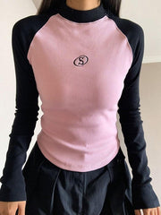 Contrast Color Raglan Slim Knit