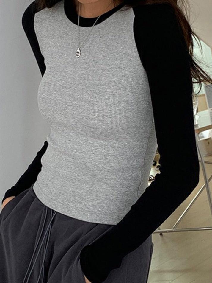 Contrast Color Raglan Slim Long Sleeve Knit - HouseofHalley