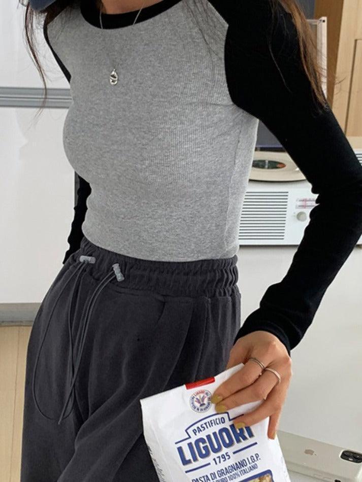 Contrast Color Raglan Slim Long Sleeve Knit - HouseofHalley