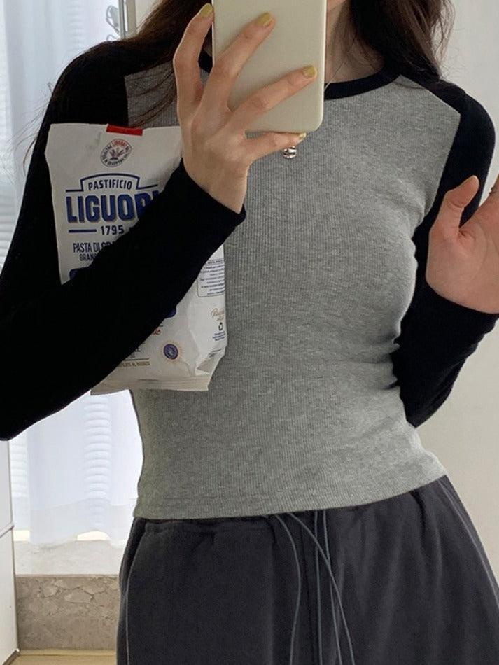 Contrast Color Raglan Slim Long Sleeve Knit - HouseofHalley