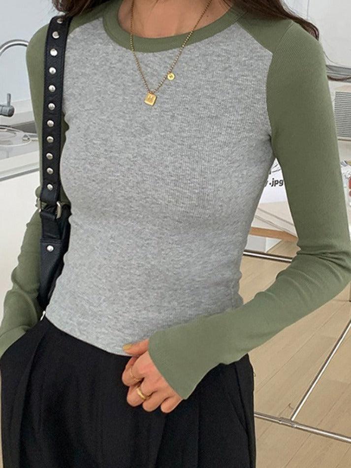 Contrast Color Raglan Slim Long Sleeve Knit - HouseofHalley
