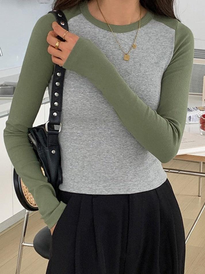 Contrast Color Raglan Slim Long Sleeve Knit - HouseofHalley