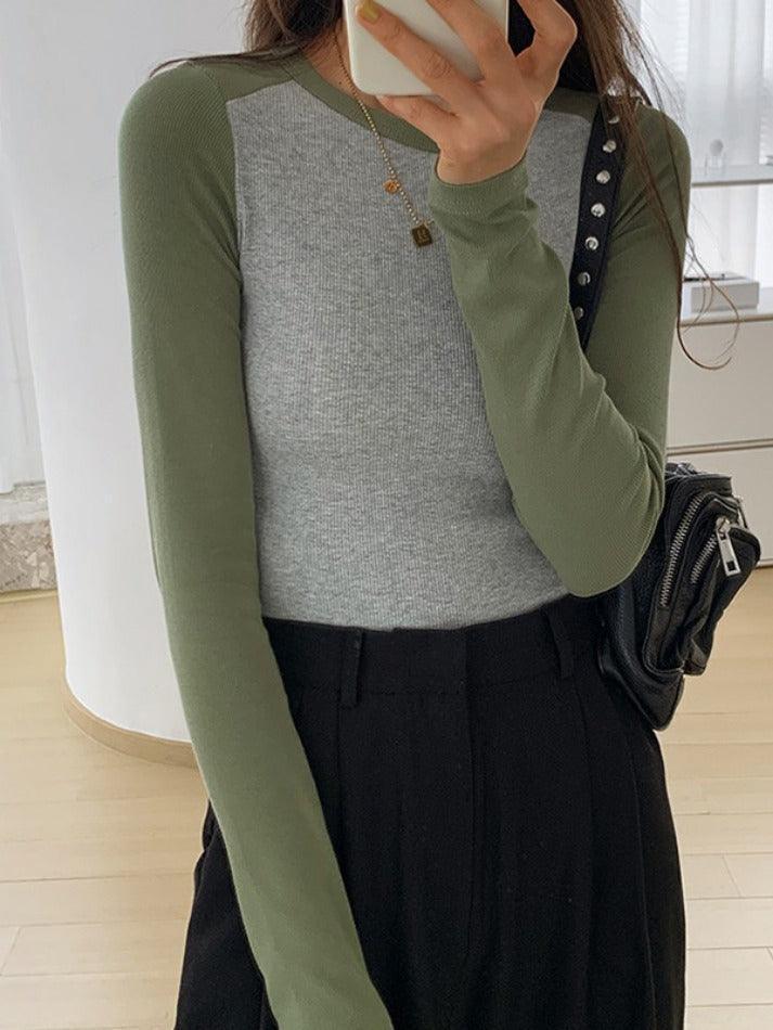 Contrast Color Raglan Slim Long Sleeve Knit - HouseofHalley