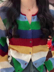 Contrast Color Rainbow Stripe Cardigan - HouseofHalley