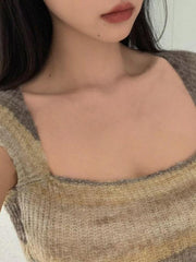 Contrast Color Stripped Square Neck Knit Top