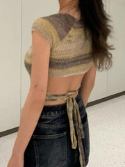 Contrast Color Stripped Square Neck Knit Top