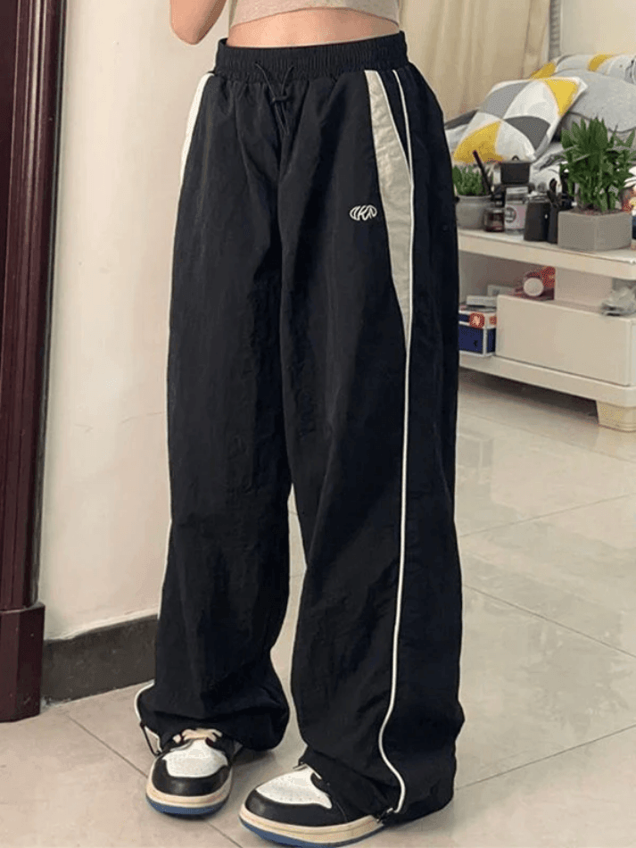 Contrast Piping Black Baggy Sweatpants - HouseofHalley