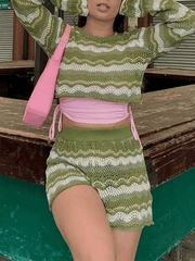 Crochet Knit Long Sleeve Two Piece Set - HouseofHalley