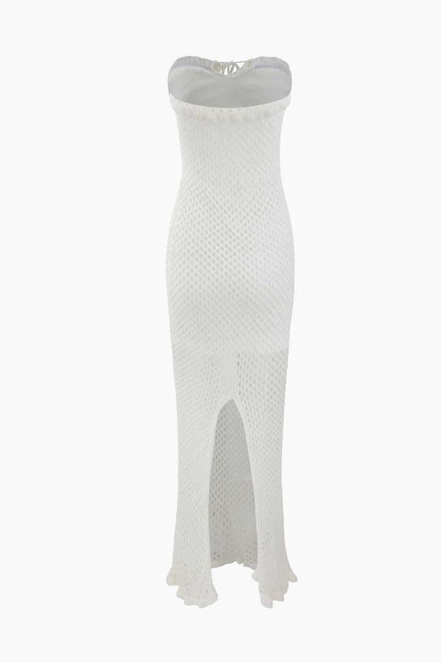 Crochet Knit Slit Strapless Dress - HouseofHalley