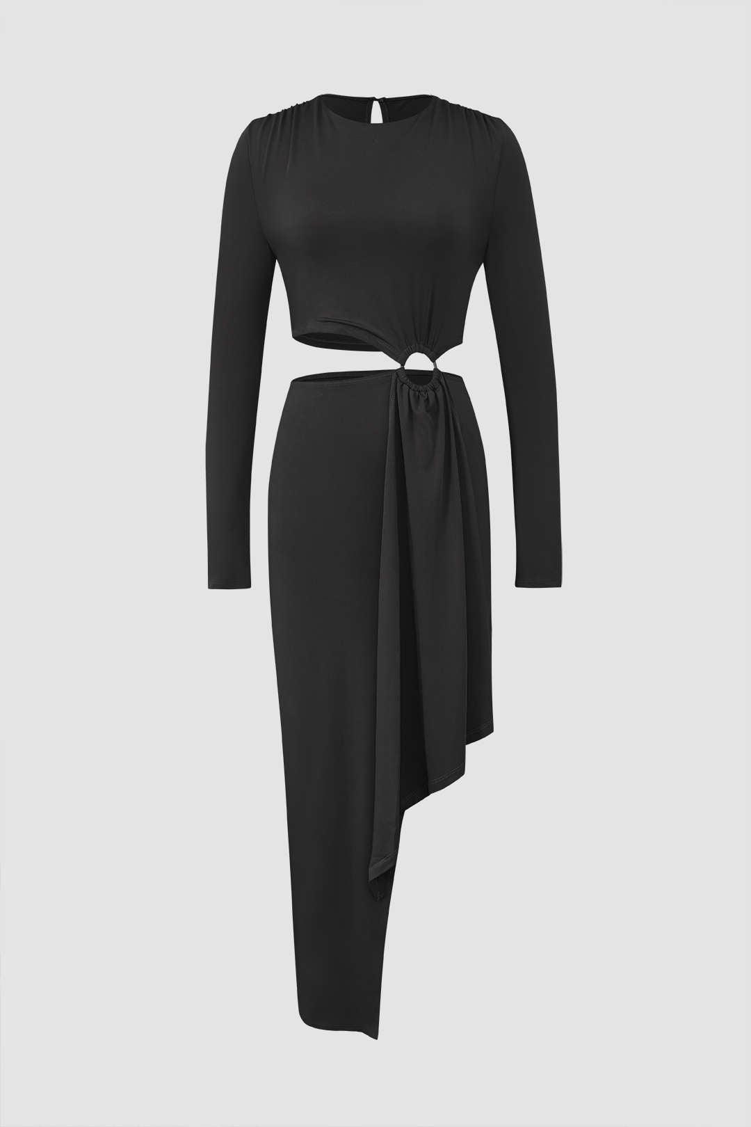 Cut Out Asymmetric Hem Midi Dress - HouseofHalley