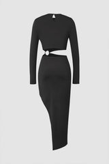 Cut Out Asymmetric Hem Midi Dress - HouseofHalley