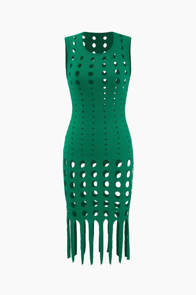 Cut Out Fringe Hem Sleeveless Mini Dress - HouseofHalley