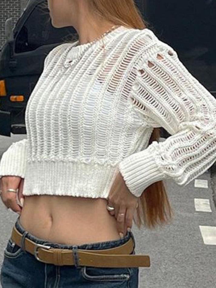 Cutout Pull Over Crop Long Sleeve Knit - HouseofHalley