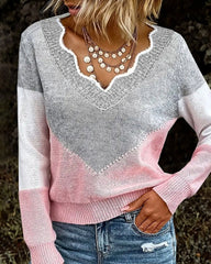 V Neck Color Block Pullover