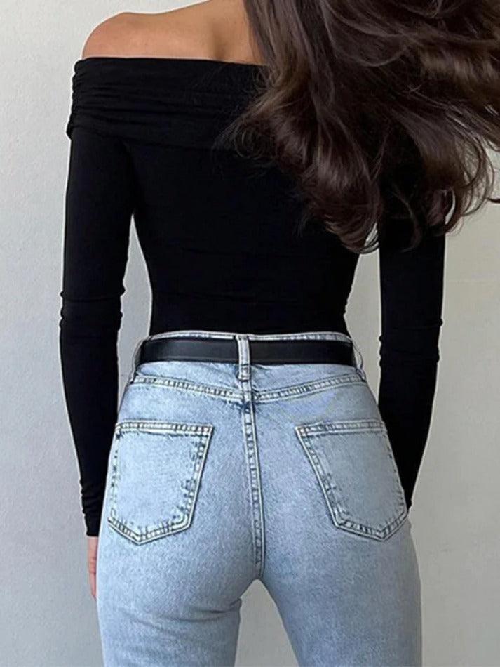 Solid Crossover Pleated Long Sleeve Tee - HouseofHalley