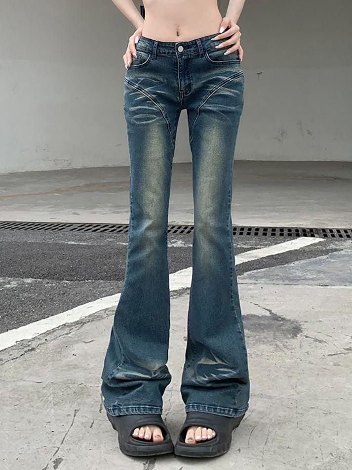 Low Waist Washed Slim-Fit Boot-Cut Jeans - HouseofHalley