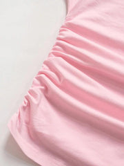 Solid One Shoulder Ruched Long Sleeve Tee - HouseofHalley