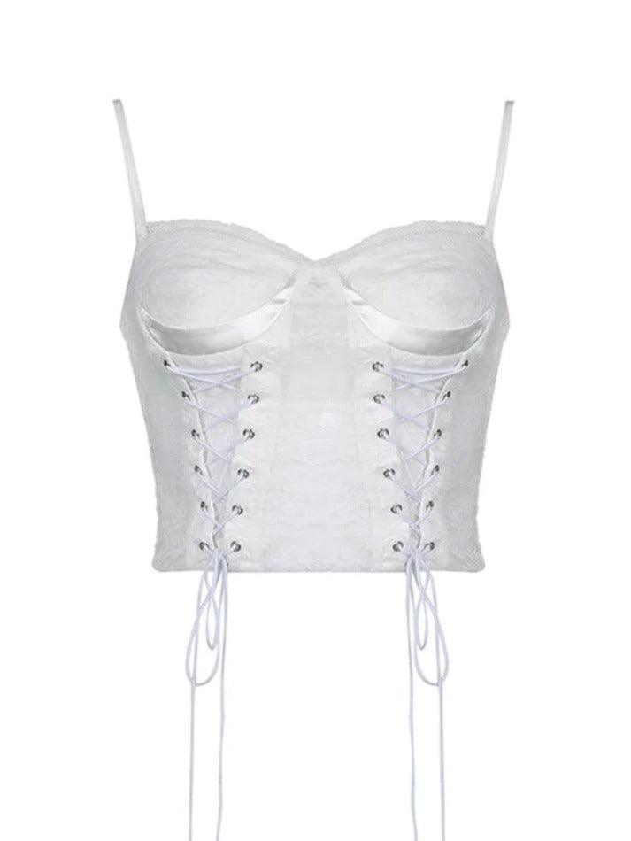 Lace Splice Crossover Tie Up Cami Top - HouseofHalley