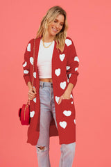 Heart Graphic Open Front Cardigan with Pockets Sweater