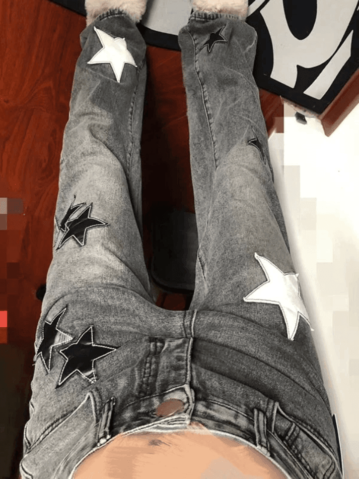 Dark Wash Star Patch Boyfriend Jeans