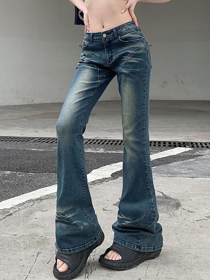 Low Waist Washed Slim-Fit Boot-Cut Jeans