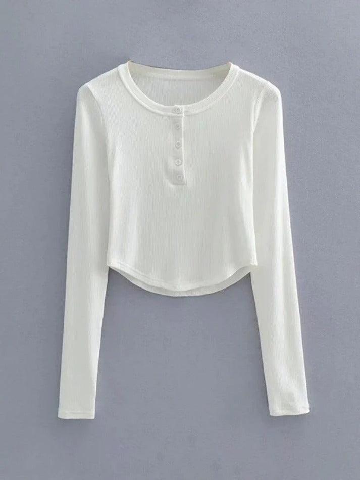 Asymmetric Button Front Knit Crop Top