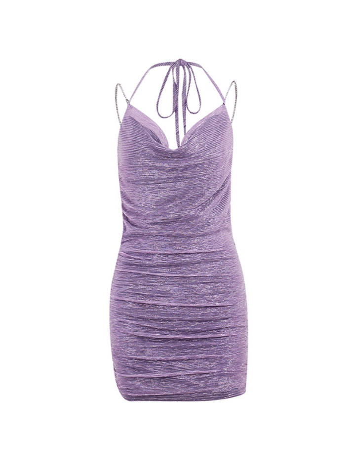 Diamond Chain Halter Neck Backless Mini Dress