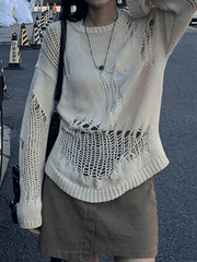 Distressed Crochet Knit Sweater - HouseofHalley