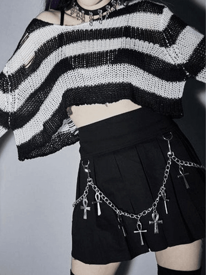 Distressed Stripe Graceful Longline Sweater