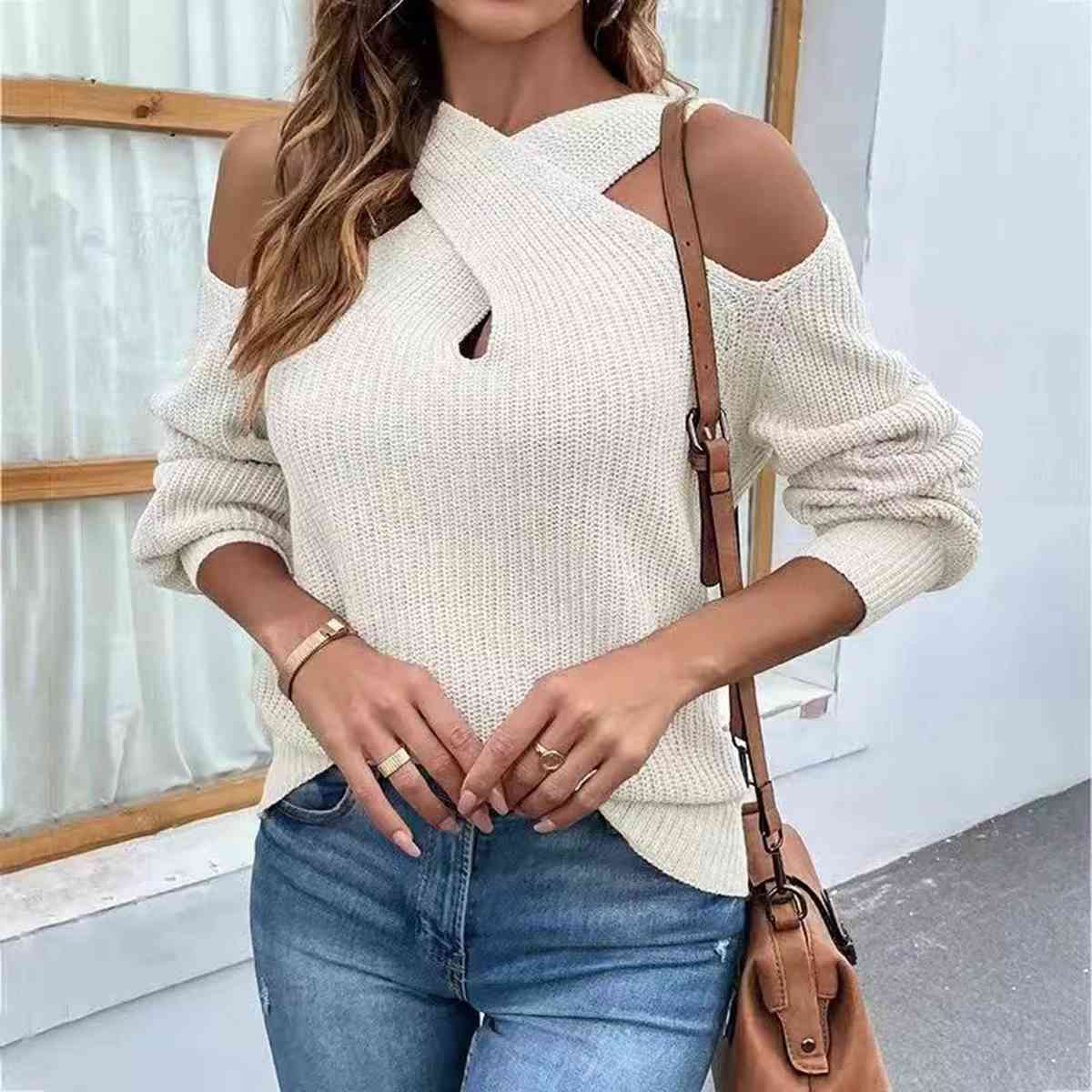 Crisscross Cold-Shoulder Sexy Sweater