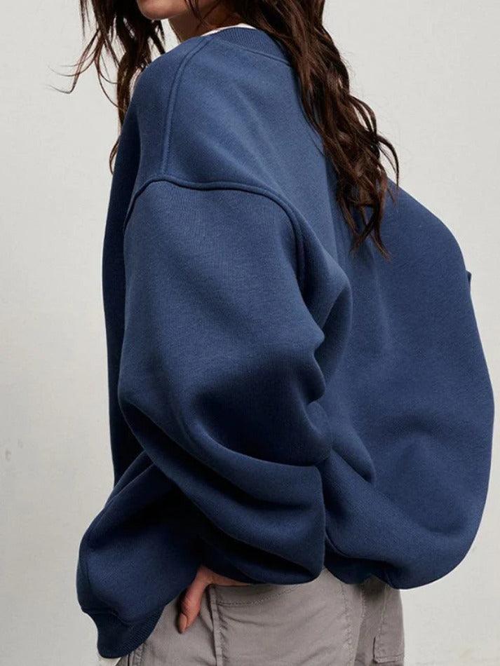 Solid Crew Neck Oversized Sweatshirt - HouseofHalley