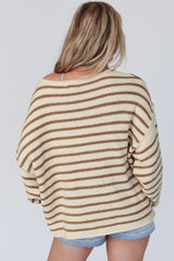 Boat Neck Long Sleeve Fashion Striped Sweater