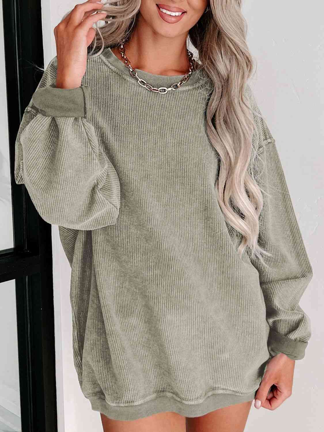 Round Neck Dropped Shoulder Washed Out Casual Sweatshirt