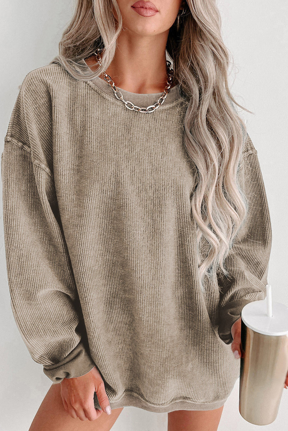 Round Neck Dropped Shoulder Washed Out Casual Sweatshirt