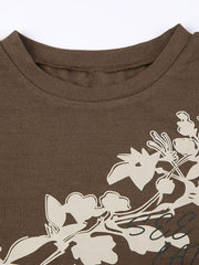 Vintage Flower Print Trumpet Sleeve Long Sleeve Tee