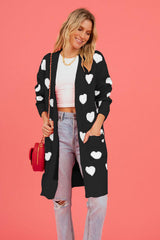 Heart Graphic Open Front Cardigan with Pockets Sweater