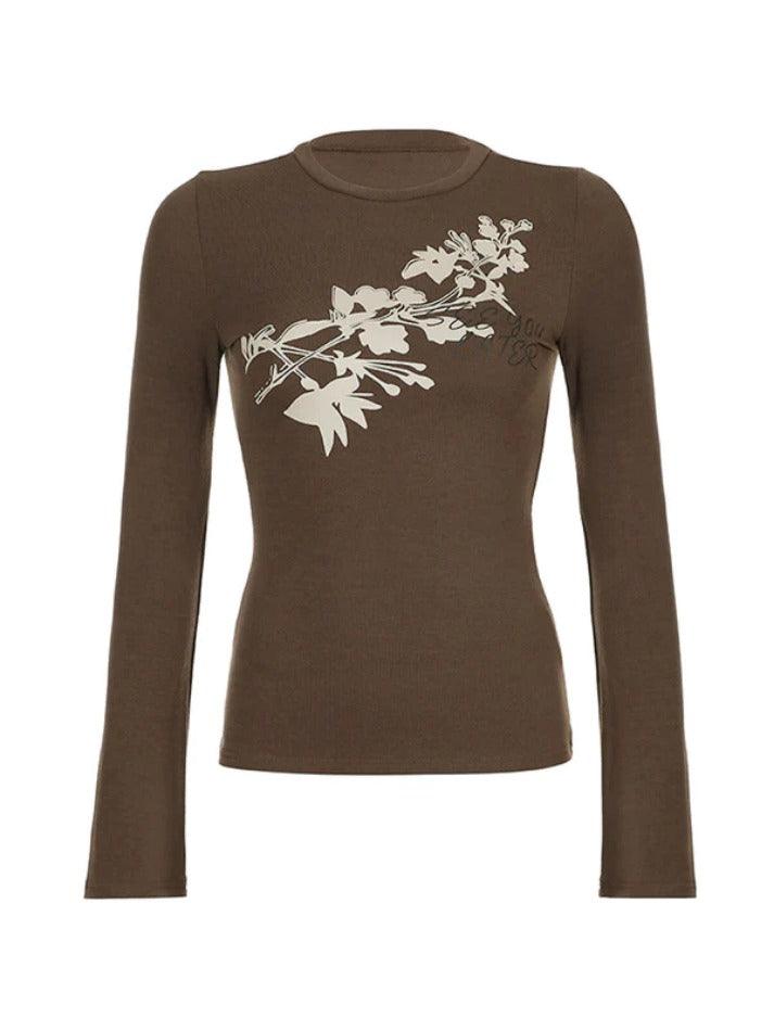 Vintage Flower Print Trumpet Sleeve Long Sleeve Tee - HouseofHalley