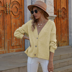 Button Up V-Neck Long Sleeve Sweater Cardigan