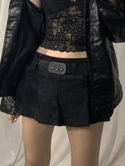 Low Waist Mini Denim Skirt with Inset Shorts - HouseofHalley