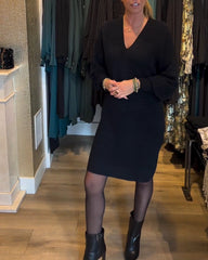 V-Neck Solid Color Sweater Dress