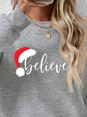 BELIEVE Graphic Long Sleeve Holiday Christmas Sweatshirt