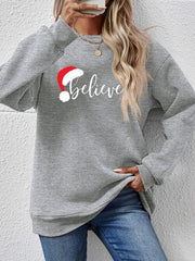 BELIEVE Graphic Long Sleeve Holiday Christmas Sweatshirt