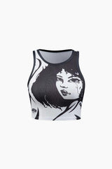 Face Print Rib Tank Top - HouseofHalley