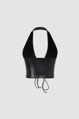 Faux Leather Halter Lace-Up Top - HouseofHalley