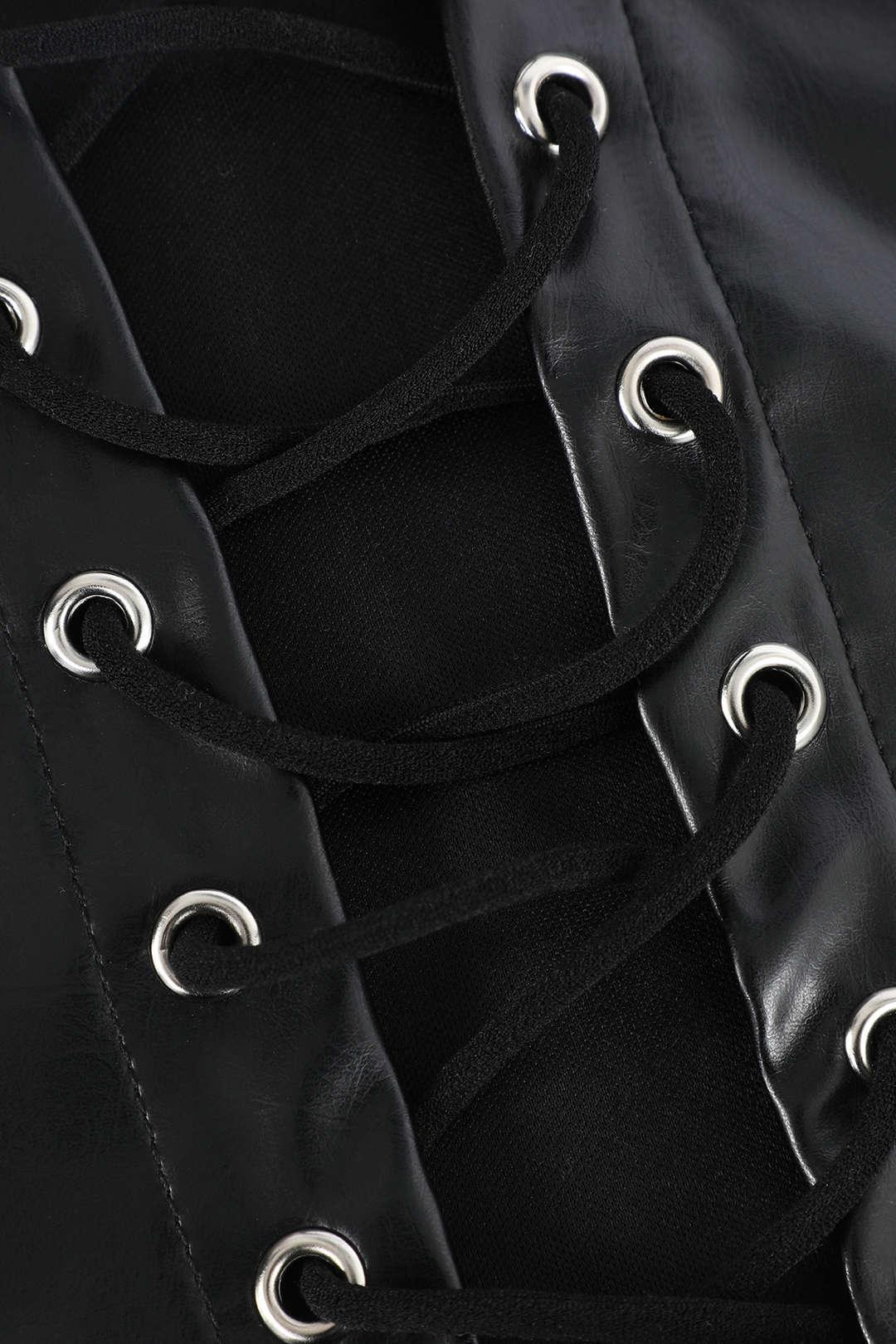 Faux Leather Halter Lace-Up Top - HouseofHalley