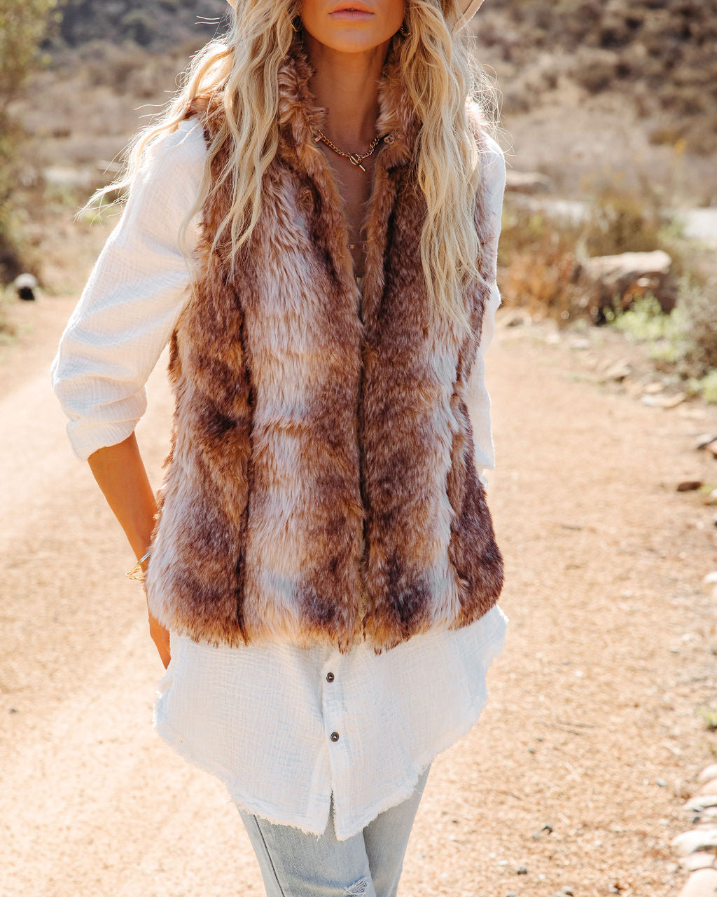 Faux Fur Pocketed Parker Vest